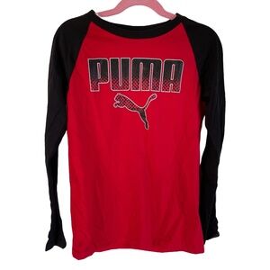 Puma Long-Sleeve Red Shirt with Black Logo and Sleeves